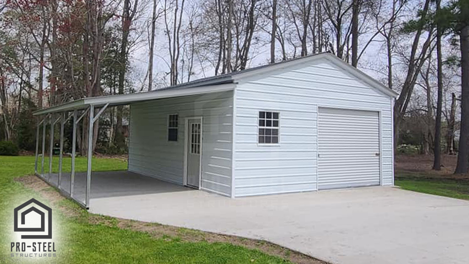 20x25-Steel-Garage-with-Lean-To-White